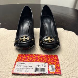 Tory Burch Black Heels with Gold Emblem